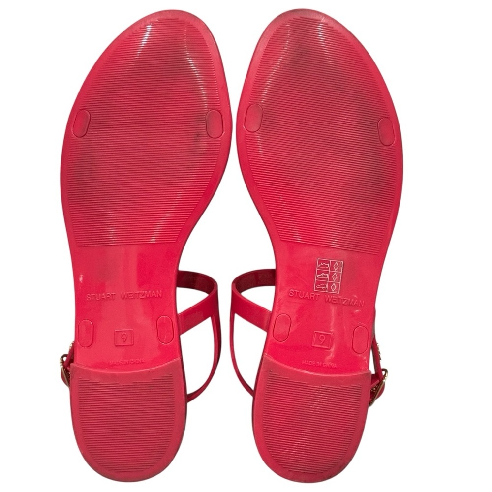 Stuart Weitzman Jelly Sandals Size 9 Mellie Hot Pink Rubber Ankle T-Strap Resort - Picture 10 of 12
